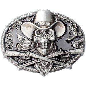 🆕Men Silver Vintage Pirate Skull Western American Motorcyclist Belt Buckle